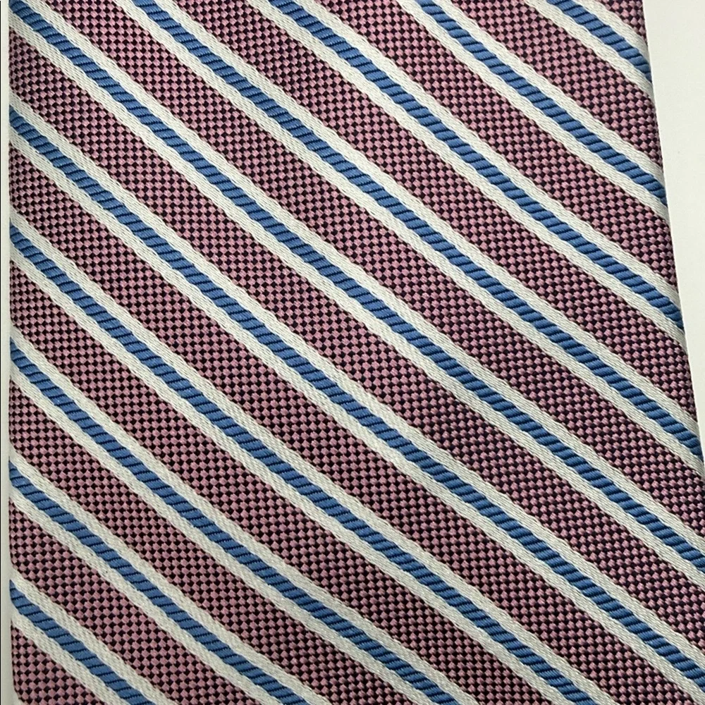 Jos. A. Bank Travelers Stain Resistant Rose, Blue& Silver Stripe Tie, 100% silk